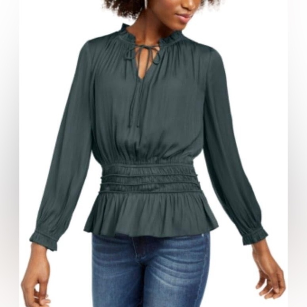CURRENT AIR | Peplum Collared Blouse - forest green - Small | NWT